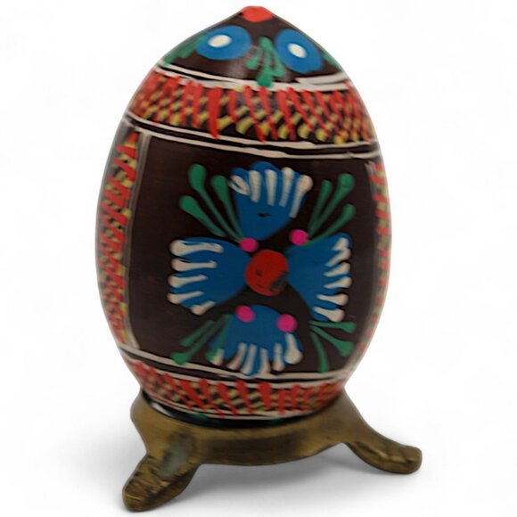 Hand-Painted Decorative Egg With Floral Design & Stand - Picture 3 of 7